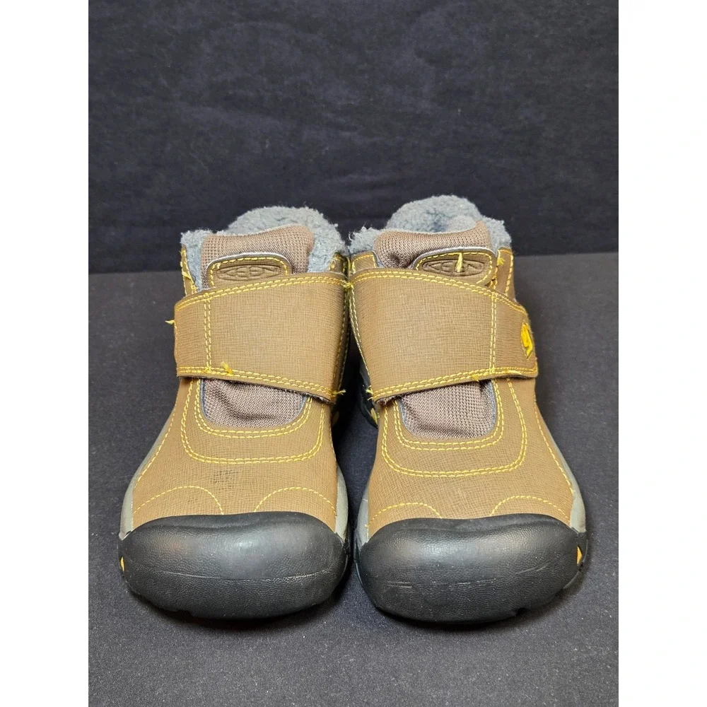 Keen Portsmouth Kids Waterproof Hiking Boots Brown Yellow Fur Lined Size‎ 10c